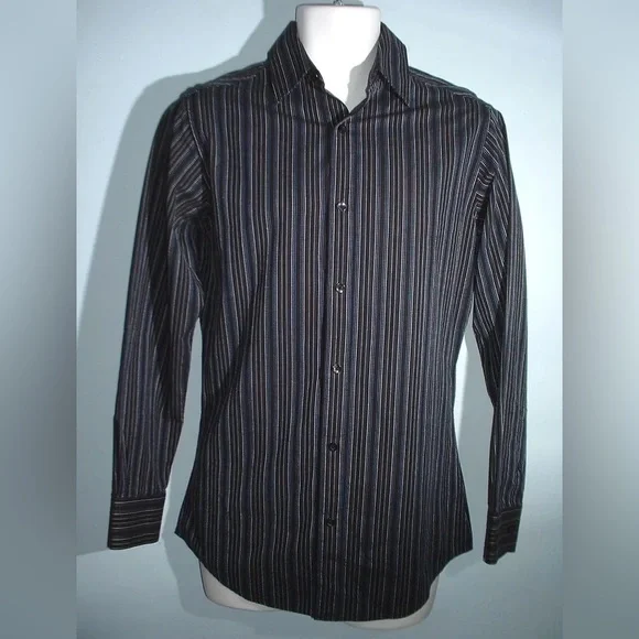 axcess dress shirts NWT Axcess Claiborne Tan Striped Wrinkle Resistant Button Up Shirt Mens Sz Large